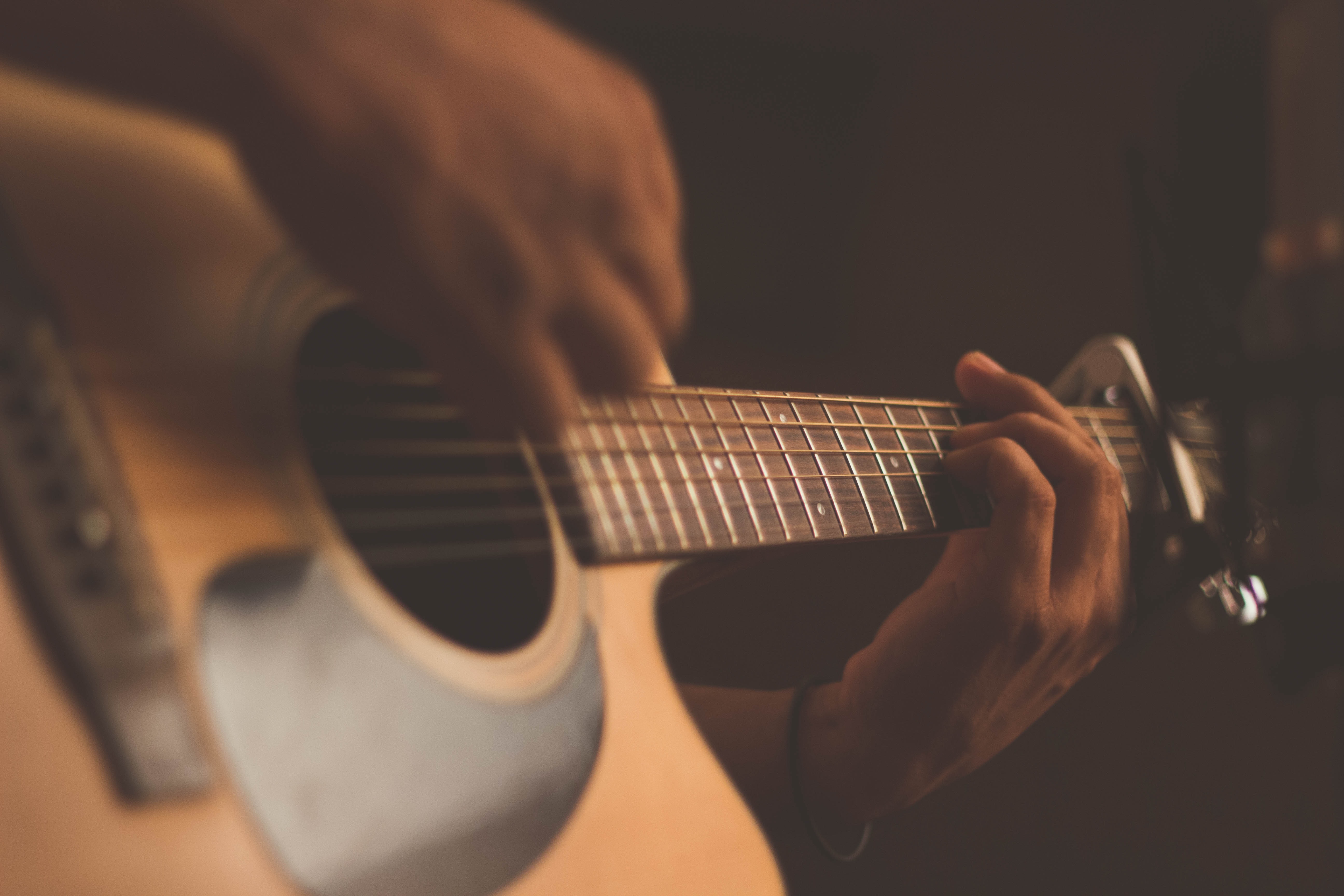 Person playing an acoustic guitar